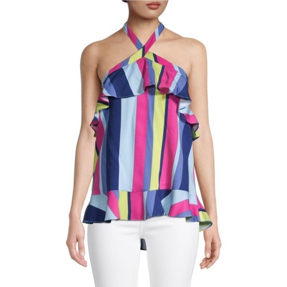 NWT Parker Striped Halterneck Top in Blue Multicolor Small